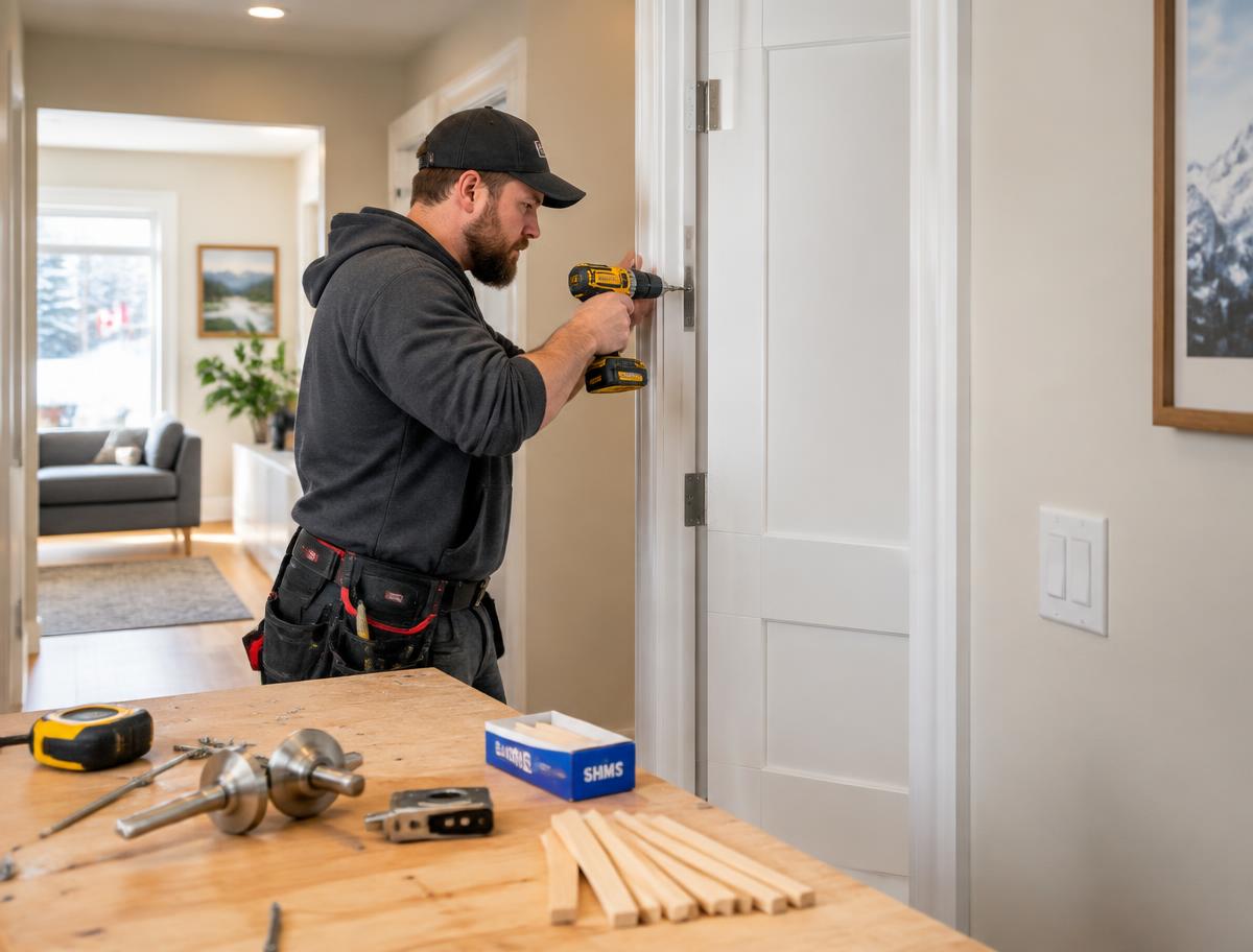 Door and hardware installation in a residential entryway
