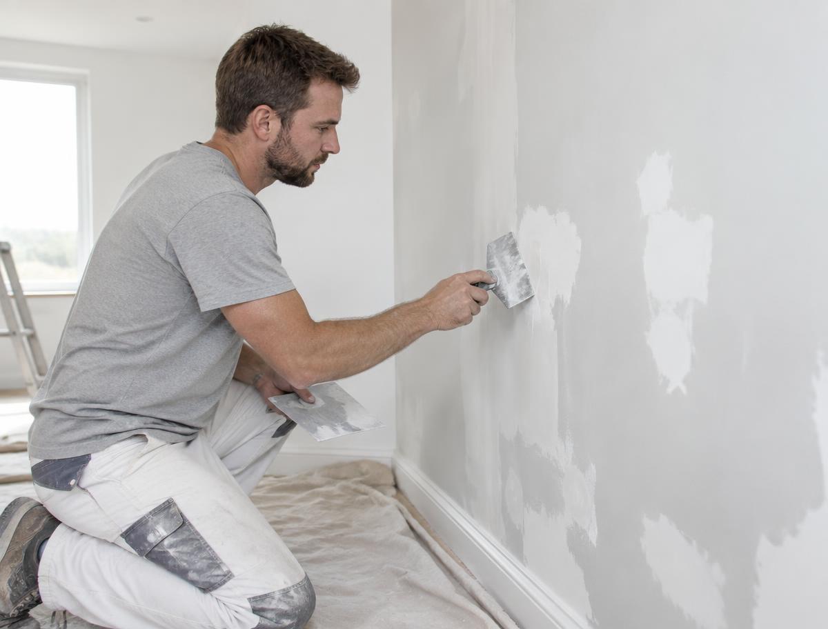 Patching and smoothing drywall on an interior wall