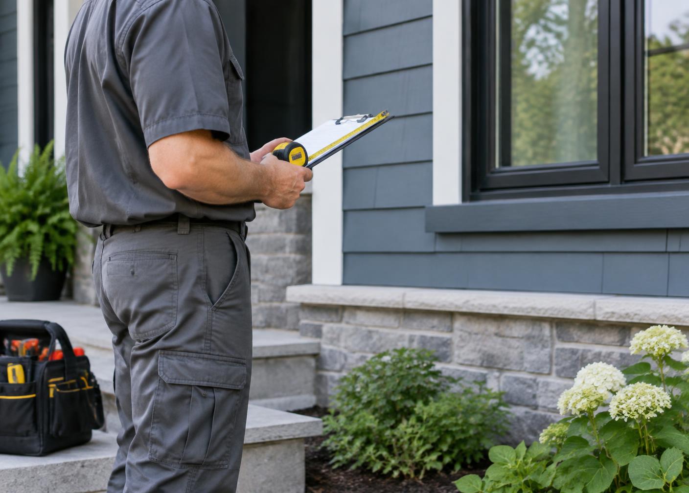 Home service professional assessing work at an Ontario residence